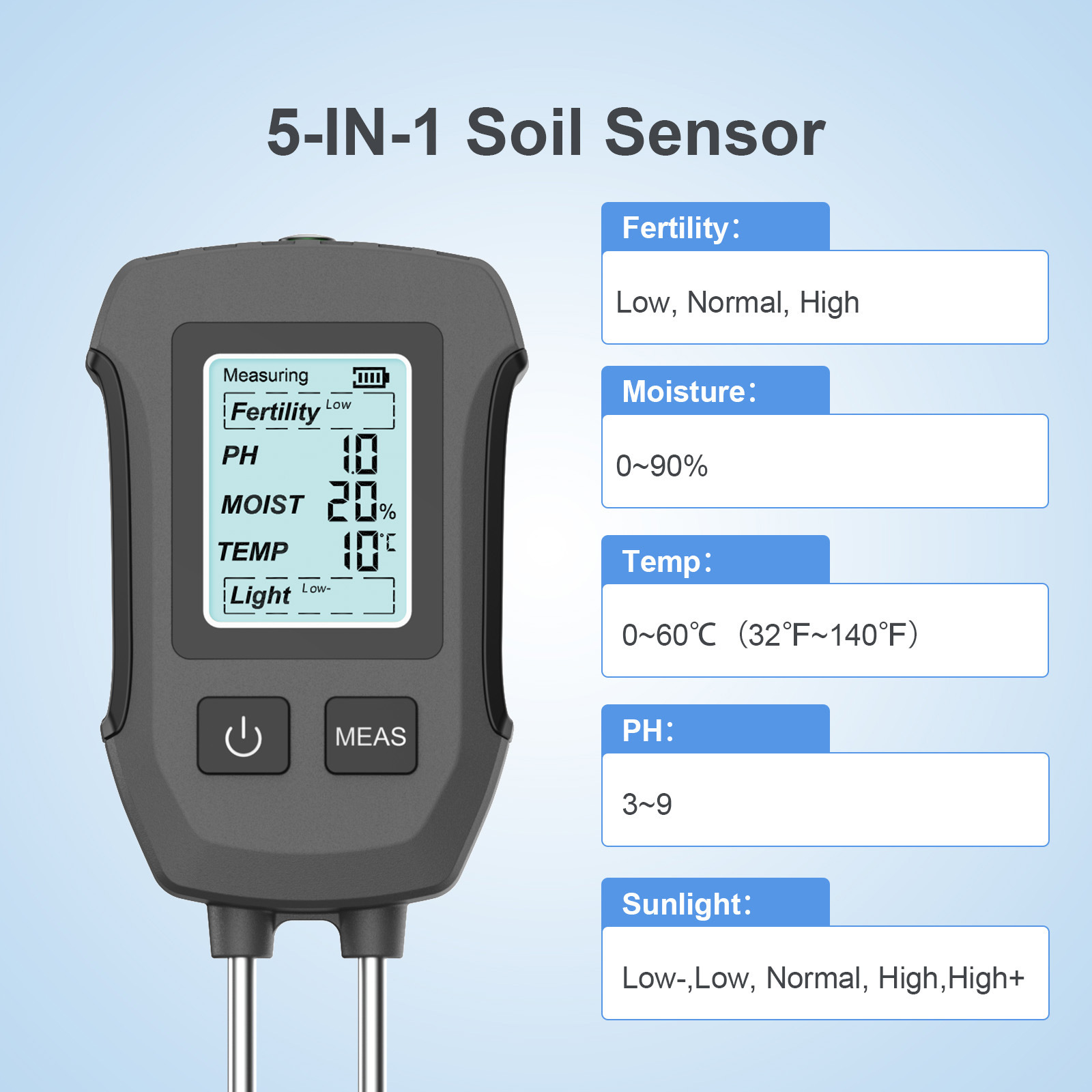 Détecteur de sol 5-en-1 avec é - Ph Meter avis et prix